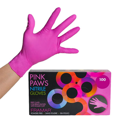 Framar Pink Paws Powder Free Nitrile Gloves Medium